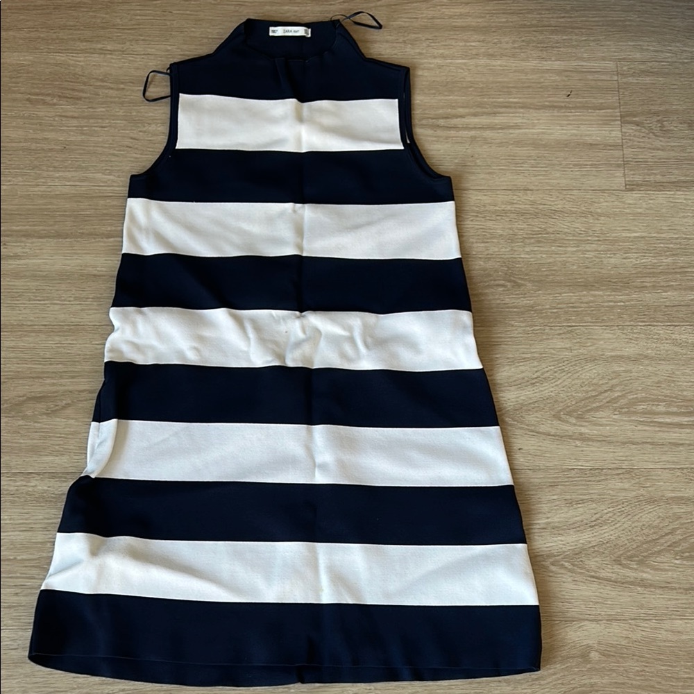 Zara Navy and white striped Knit sleeveless dress size small
